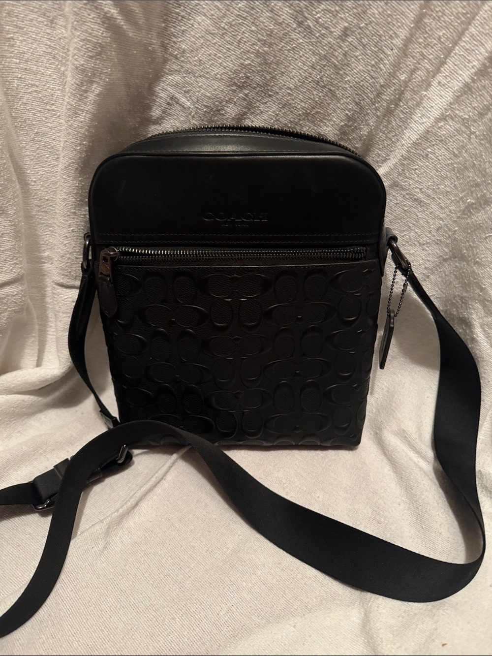 Coach Black Embossed Signature Leather Messenger Bag